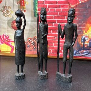 Set of 3 Handcrafted Black Wooden tribal Sculptures